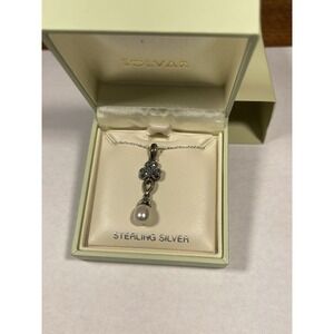 Vintage Solvar Sterling Silver Clover Pearl Necklace, Brand New In Box